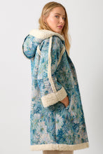 Load image into Gallery viewer, Mystree Floral Jacquard and Shearing Midi Coat in Seamfoam/Blue