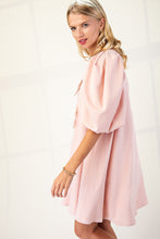 Load image into Gallery viewer, GiGio A-Line Mini Dress with Contrasting Bows on Front in Blush/White