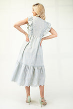 Load image into Gallery viewer, GiGio Gingham Print Midi Dress with Floral Embroidery in Sage