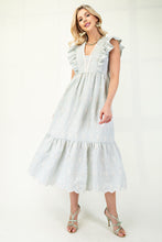 Load image into Gallery viewer, GiGio Gingham Print Midi Dress with Floral Embroidery in Sage