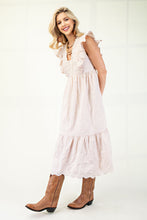 Load image into Gallery viewer, GiGio Gingham Print Midi Dress with Floral Embroidery in Butter