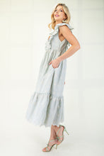 Load image into Gallery viewer, GiGio Gingham Print Midi Dress with Floral Embroidery in Sage