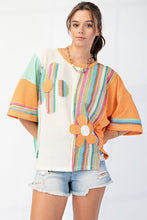 Load image into Gallery viewer, Easel OVERSIZED Color Mix Daisy Patched Top in Green Ivory