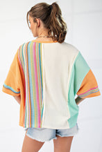 Load image into Gallery viewer, Easel OVERSIZED Color Mix Daisy Patched Top in Green Ivory