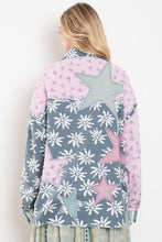 Load image into Gallery viewer, BlueVelvet Mixed Print Blocked Star Patched Top in Denim Blue/Pink