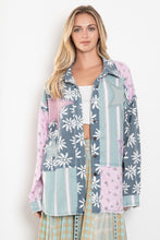 Load image into Gallery viewer, BlueVelvet Mixed Print Blocked Star Patched Top in Denim Blue/Pink