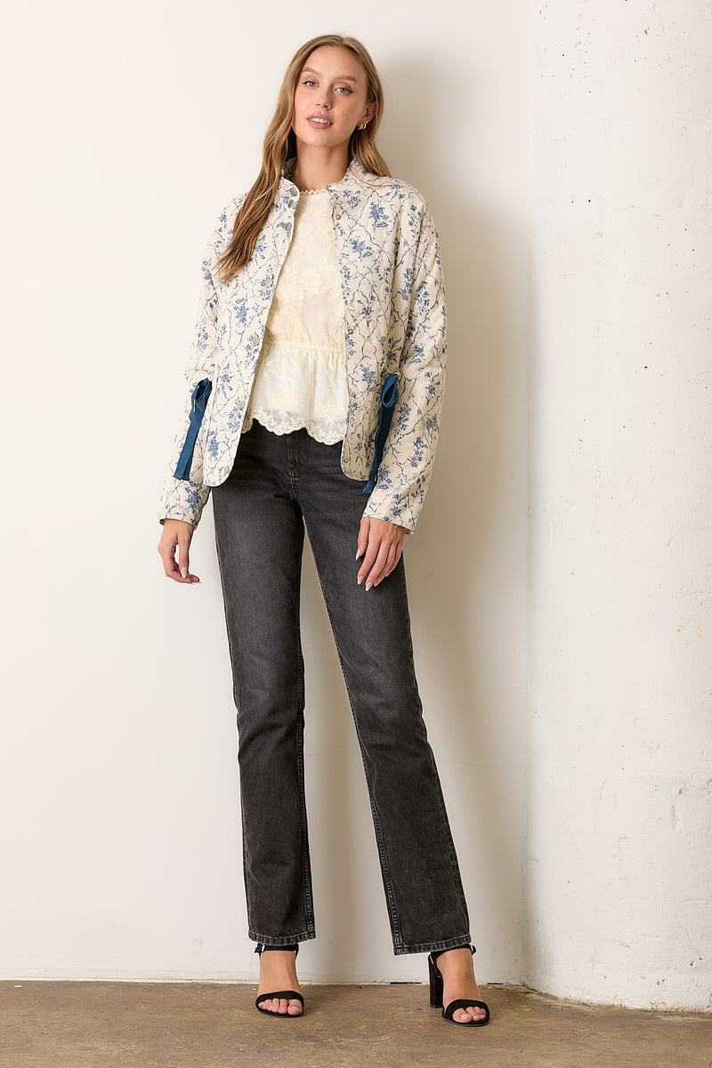 Polagram Floral Printed Padded Jacket in Cream Multi – June Adel