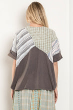Load image into Gallery viewer, BlueVelvet Patchwork Half Button Down Top in Charcoal Multi