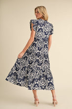 Load image into Gallery viewer, Jodifl Paisley Print Tiered Midi Dress in Navy