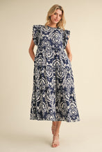Load image into Gallery viewer, Jodifl Paisley Print Tiered Midi Dress in Navy