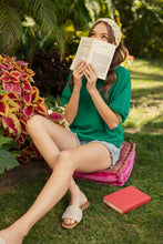 Load image into Gallery viewer, Jodifl Solid Color Knit Top with Contrasting Colored Stripes Details in Kelly Green