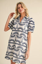 Load image into Gallery viewer, Jodifl Geometric Print Eyelet Dress in Navy