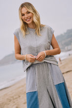 Load image into Gallery viewer, Oddi Mixed French Terry and Denim Muscle Tank Top in Heather Grey