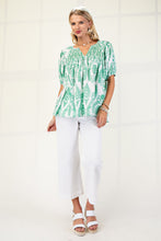 Load image into Gallery viewer, GiGio Printed Smocked Front and Back Top in Green