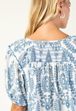 Load image into Gallery viewer, GiGio Printed Smocked Front and Back Top in Blue
