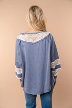 Load image into Gallery viewer, White Birch Solid Color and Crochet Top in Washed Slate