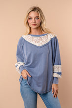 Load image into Gallery viewer, White Birch Solid Color and Crochet Top in Washed Slate