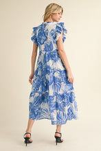 Load image into Gallery viewer, Jodifl Tropical Leaf Print Tiered Midi Dress in Blue