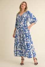 Load image into Gallery viewer, Jodifl Smocked Bodice Printed Maxi Dress in Royal