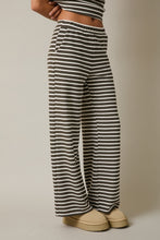 Load image into Gallery viewer, Gilli Contrasting Striped Ribbed Pants in Olive-Cream Stripe