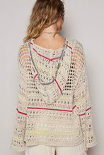 Load image into Gallery viewer, POL Open Knit Thin Hooded Sweater with Star Patch Front in Natural Multi