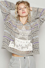 Load image into Gallery viewer, POL Open Knit Thin Hooded Sweater with Star Patch Front in Olive Multi