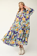 Load image into Gallery viewer, Easel Floral Print Rayon Gauze Maxi Dress in Midnight Blue
