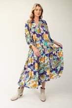 Load image into Gallery viewer, Easel Floral Print Rayon Gauze Maxi Dress in Midnight Blue