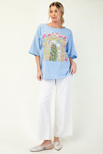 Load image into Gallery viewer, Easel Solid Color Knit Top with Raised Patchwork Front in Peri Blue