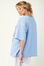 Load image into Gallery viewer, Easel Solid Color Knit Top with Raised Patchwork Front in Peri Blue