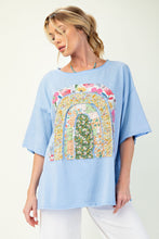 Load image into Gallery viewer, Easel Solid Color Knit Top with Raised Patchwork Front in Peri Blue
