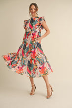 Load image into Gallery viewer, Jodifl Tropical Floral Print Tiered Midi Dress in Taupe Mix