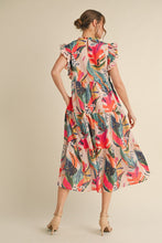 Load image into Gallery viewer, Jodifl Tropical Floral Print Tiered Midi Dress in Taupe Mix