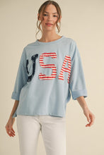 Load image into Gallery viewer, Jodifl OVERSIZED Mixed Print USA Patched Top in Blue