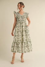 Load image into Gallery viewer, Jodifl Landscape Print Smocked Bodice Midi Dress in Green