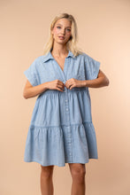 Load image into Gallery viewer, White Birch Pearl and Rhinestone Embellished Denim Mini Dress in Light Denim