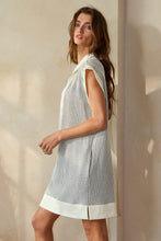 Load image into Gallery viewer, BucketList Textured Striped with Contrasting Details Mini Dress in Black