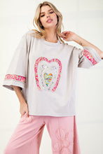 Load image into Gallery viewer, Easel Mixed Print Patched Front Cotton Knit Top in Mushroom