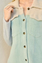 Load image into Gallery viewer, Mystree Colorblock Soft Knit Shacket in Oat/Seafoam
