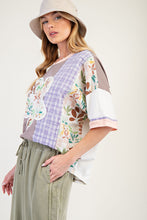 Load image into Gallery viewer, Easel Color Block Mixed Prints Top with Large Flower Patch Front in Mocha Blush