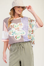 Load image into Gallery viewer, Easel Color Block Mixed Prints Top with Large Flower Patch Front in Mocha Blush