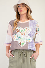 Load image into Gallery viewer, Easel Color Block Mixed Prints Top with Large Flower Patch Front in Mocha Blush