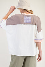 Load image into Gallery viewer, Easel Color Block Mixed Prints Top with Large Flower Patch Front in Mocha Blush