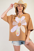 Load image into Gallery viewer, Easel Mineral Washed Terry Knit Flower Patch Top in Almond