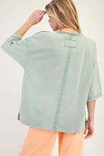 Load image into Gallery viewer, Easel Mineral Washed Terry Knit Flower Patch Top in Sage