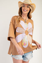 Load image into Gallery viewer, Easel Mineral Washed Terry Knit Flower Patch Top in Almond