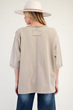 Load image into Gallery viewer, Easel Mineral Washed Terry Knit Flower Patch Top in Mushroom