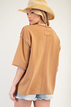 Load image into Gallery viewer, Easel Mineral Washed Terry Knit Flower Patch Top in Almond