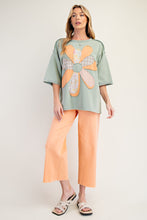 Load image into Gallery viewer, Easel Mineral Washed Terry Knit Flower Patch Top in Sage