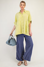 Load image into Gallery viewer, Easel OVERSIZED Cotton Gauze Top with Raised Flower Patches in Green Tea